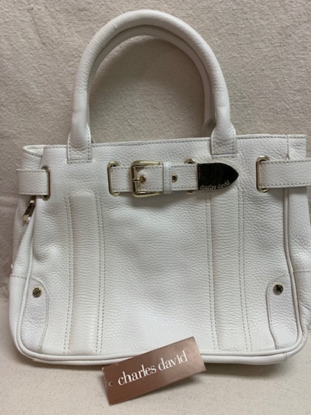 Charles David White Leather Y2K Hand Bag with dust bag